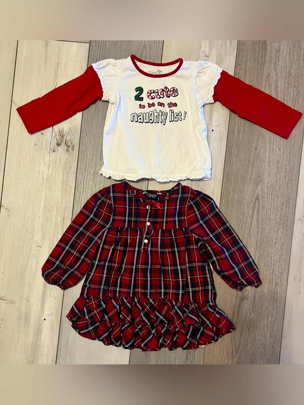 Chaps Red Plaid Long-Sleeve Ruffle Dress